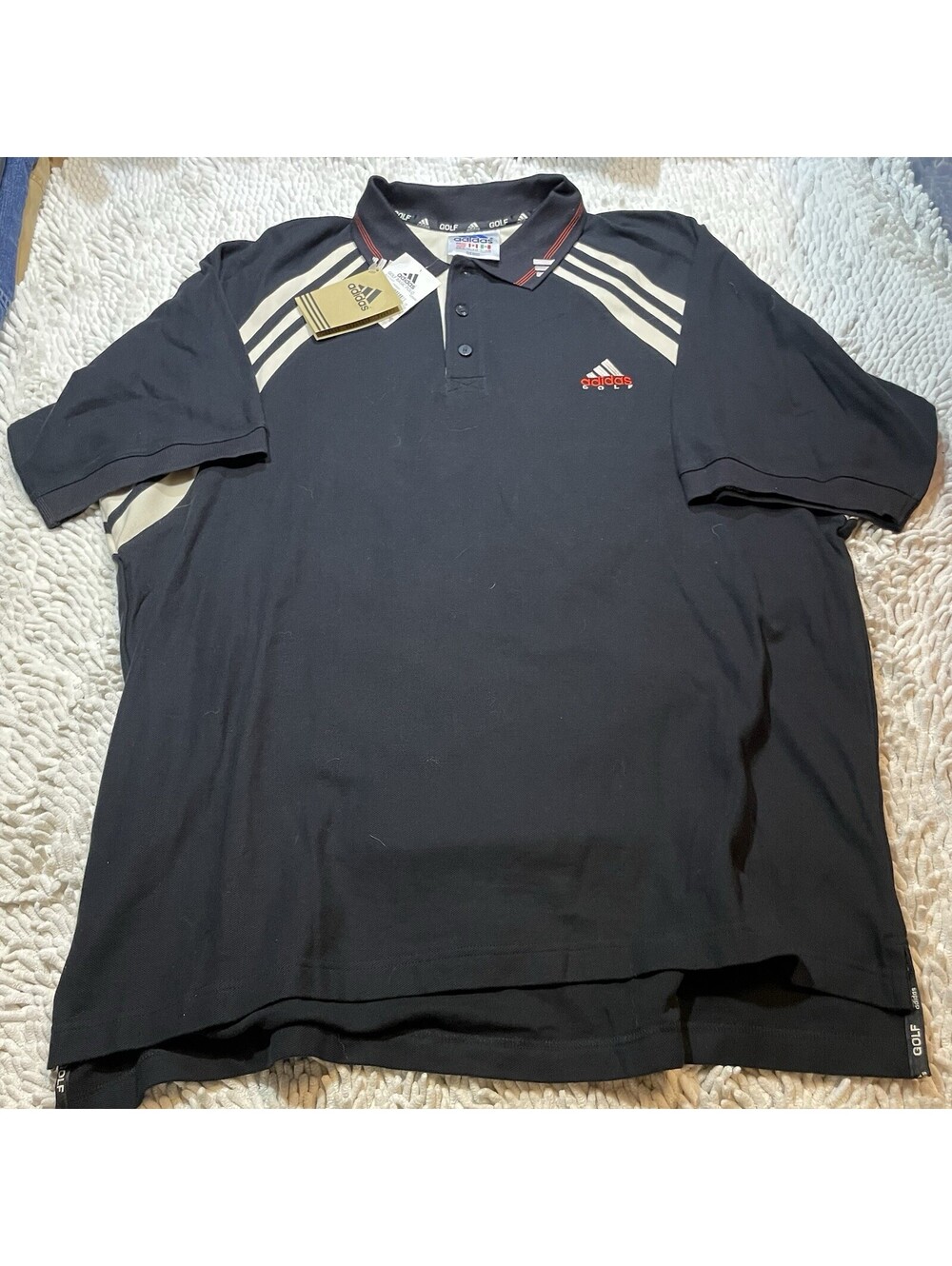 NWT VINTAGE 90’s Adidas Golf Button Polo Shirt Black Striped Mens Size XL